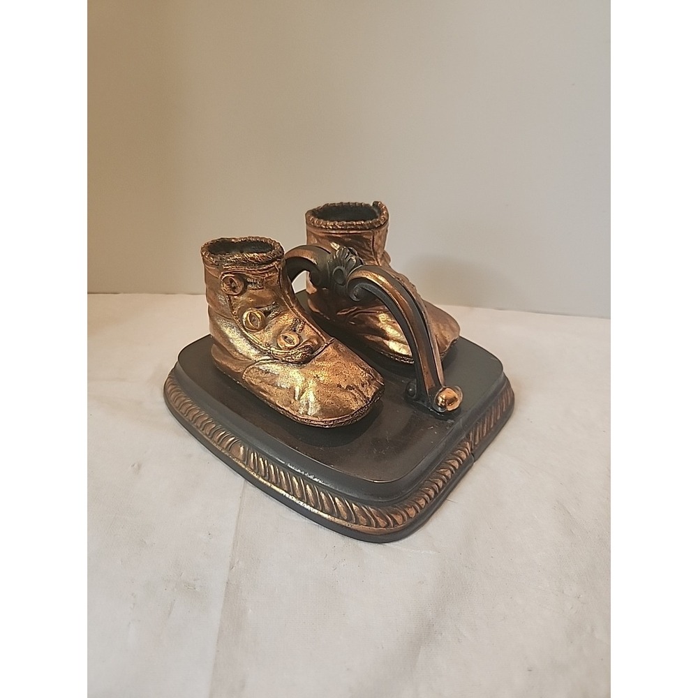 Vintage Victorian Bronzed/Copper Colored Ornate Baby‎ Shoe Book Ends Mid Century